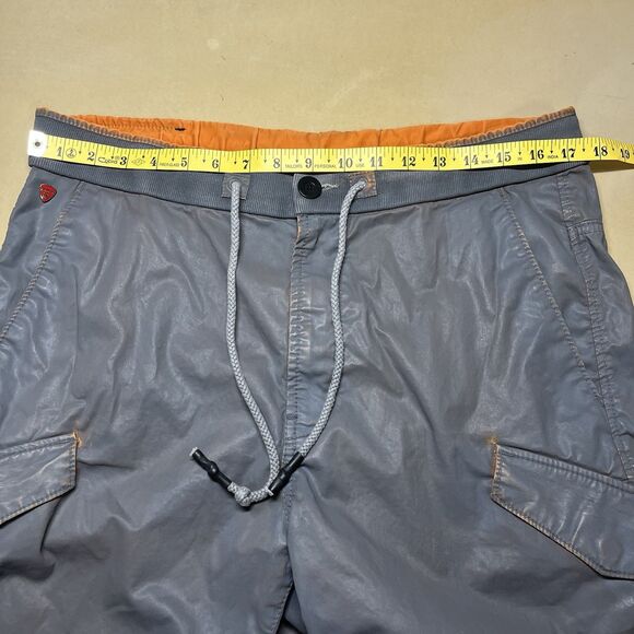 Stellson Mens Waxed Cargo Shorts Size L Gray Orange Acid Wash Switzerland Grunge - Picture 12 of 14